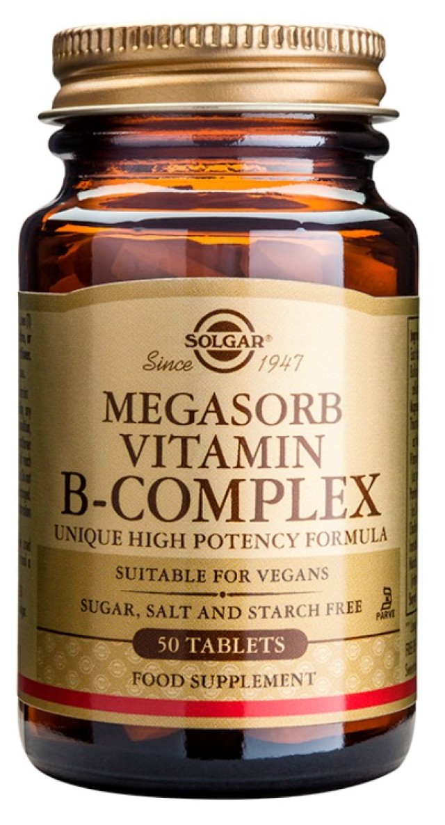 Solgar Megasorb B Complex Συμπλήρωμα Βιταμινών Με Σύμπλεγμα Βιταμινών Β 50 Ταμπλέτες