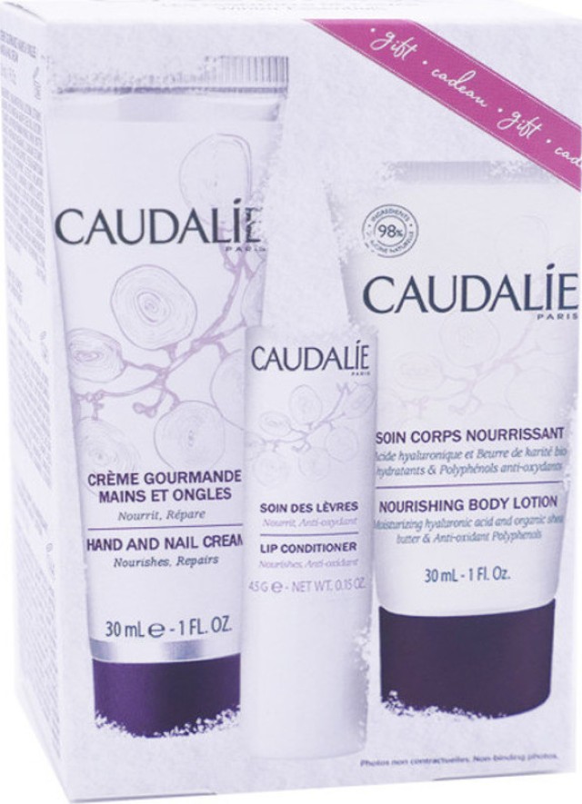 Caudalie PROMO Hand Cream Χεριών 30ml - Lip Conditioner 4.5gr - Body Ενυδατική Lotion Σώματος 30ml