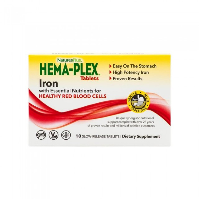 Nature's Plus Hema Plex Iron Consumer Box Φόρμουλα για τη Βελτίωση της Ποιότητας του Αίματος 10 Ταμπλέτες