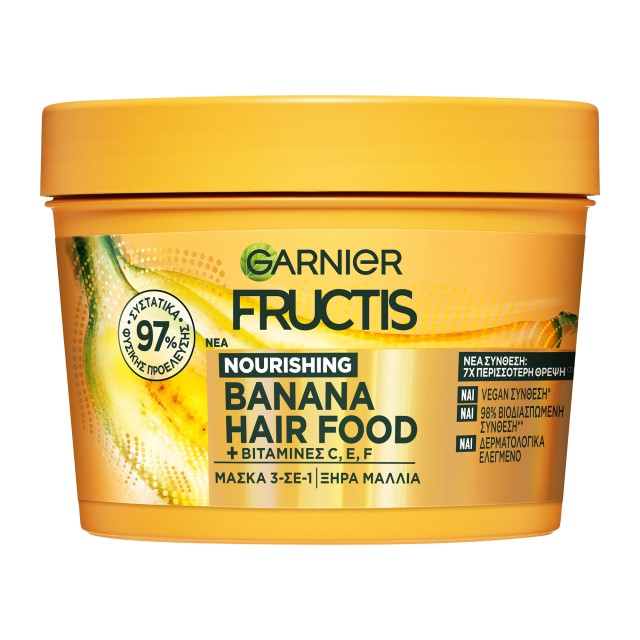 Garnier Fructis Nourishing Hairfood Banana Μάσκα Μαλλιών 3 σε 1 για Ξηρά Μαλλιά 400ml