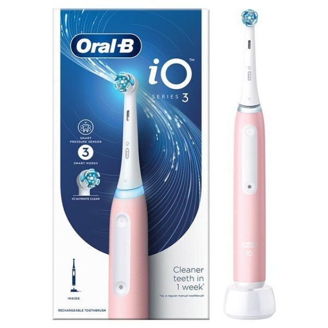 Oral B iO Series 3 Ηλεκτρική Οδοντόβουρτσα με Αισθητήρα Πίεσης Ροζ 1 Τεμάχιο