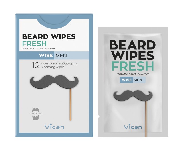 Vican Wise Men Beard Wipes Fresh Μαντηλάκια Καθαρισμού Γενειάδας 12 Tεμάχια