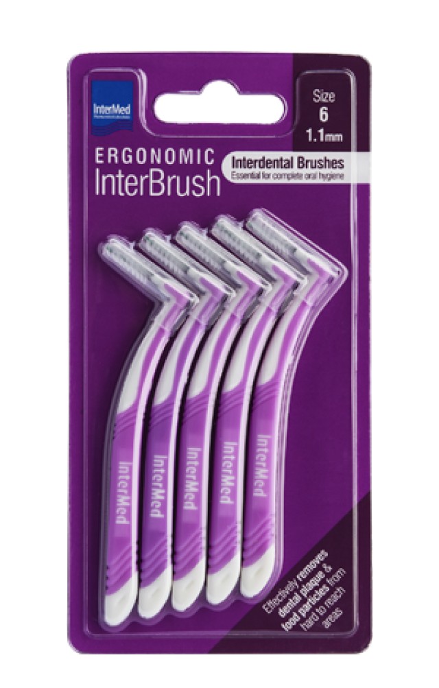 Intermed Ergonomic InterBrush Size:6 Μεσοδόντια Βουρτσάκια με Λαβή 1.1mm Μωβ 5 Τεμάχια