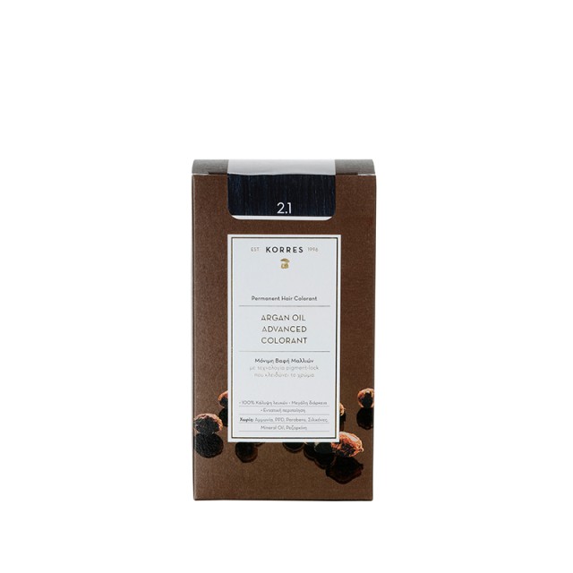 Korres Argan Oil Advanced Colorant Βαφή Μαλλιών 2.1 Μαύρο Μπλε 50ml