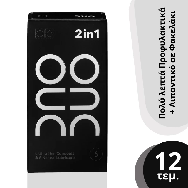 Duo 2 in 1 Condoms 6 Pieces and 6 Sachets Natural Lubricant Duo 2 in 1 Condoms 6 Pieces and 6 Sachets Natural Lubricant