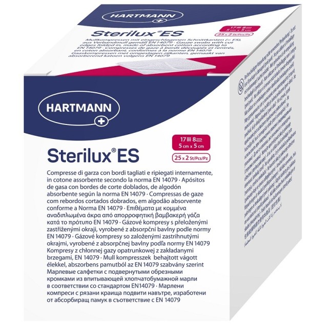 Hartmann Sterilux ES Βαμβακερές Αποστειρωμένες Γάζες 5x5cm 25 x 2 Τεμά … Hartmann Sterilux ES Βαμβακερές Αποστειρωμένες Γάζες 5x5cm 25 x 2 Τεμά …