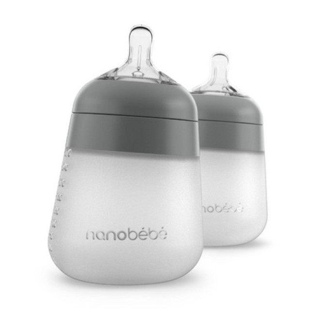 Nanobebe PROMO Advanced Flexy Bottle Μπιμπερό Σιλικόνης για 0m+ Γκρι με Θηλή Αργής Ροής 2x270ml