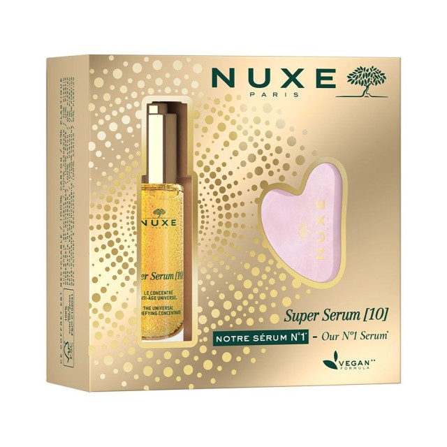 Nuxe PROMO Super Serum [10] Powerful Anti-Aging Facial Serum for All Skin Types 30ml - GIFT Gua Sha for Facial Massage 1 Piece
