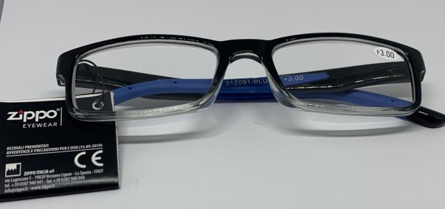 Zippo Γυαλιά Πρεσβυωπίας Κοκάλινα Χρώμα:Μαύρο Με Σιέλ Βραχίονες [31Z091-BLU300] +3.00