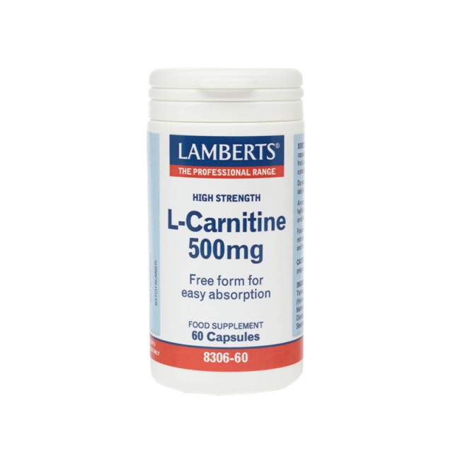 Lamberts L-Carnitine 500mg Συμπλήρωμα Διατροφής με Καρνιτίνη για τον Μεταβολισμό 60 Κάψουλες