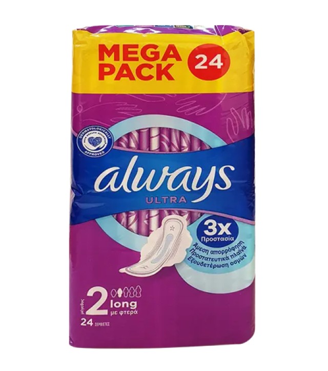 Always Ultra Long Μέγεθος 2 Σερβιέτες με Φτερά 24 Τεμάχια [Mega Pack]