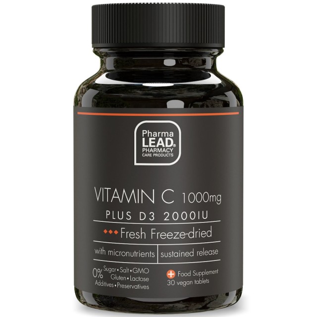 PharmaLead Black Range Vitamin C 1000mg Plus D3 2000IU για την Ενίσχυση του Ανοσοποιητικού Συστήματος & Μείωση της Κόπωσης 30 Φυτικές Κάψουλες