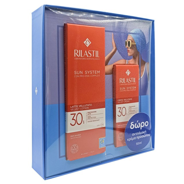Rilastil PROMO Sun System Velvet Lotion Αντηλιακό Γαλάκτωμα SPF30 200ml & ΔΩΡΟ Sun System Velvet Cream Αντηλιακή Κρέμα Προσώπου SPF30 50ml