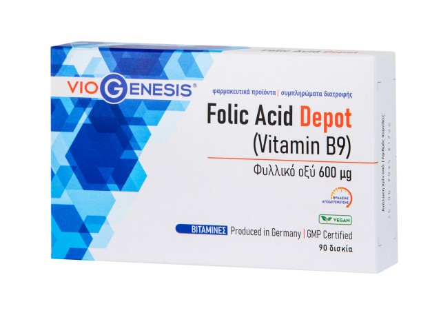 VioGenesis Folic Acid Depot 600mg Συμπλήρωμα Διατροφής Φυλλικού Οξέος Βραδείας Αποδέσμευσης 90 Ταμπλέτες