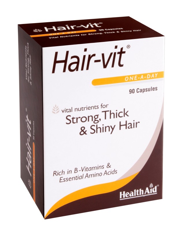Health Aid Hair-Vit Συμπλήρωμα Διατροφής με Βιταμίνες, Μέταλλα, Ιχνοστοιχεία & Αμινοξέα για Υγιή Μαλλιά 90 Κάψουλες