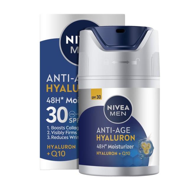 Nivea Men Hyaluron + Q10 SPF30 Anti Age Κρέμα Προσώπου 48ωρης Ενυδάτωσ &hellip;