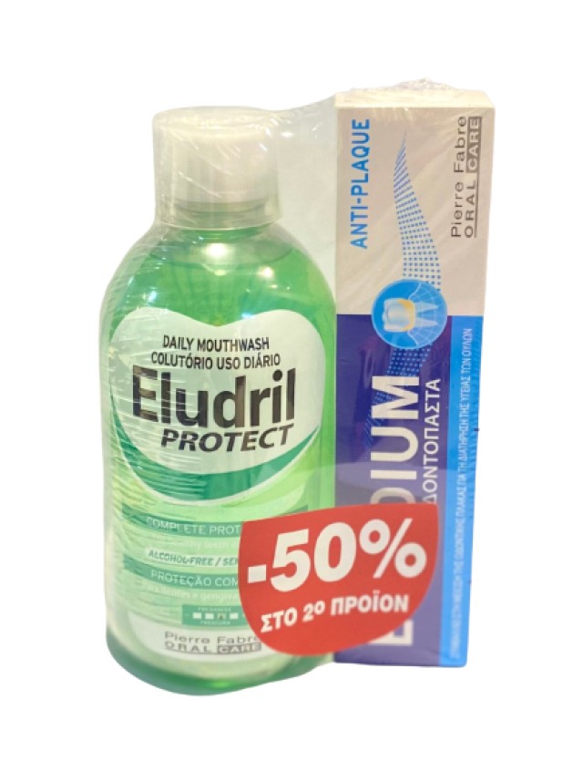 Elgydium PROMO Eludril Protect Στοματικό Διάλυμα για Υγιή Ούλα και Γερά Δόντια 500ml - Anti Plaque Οδοντόκρεμα για πιο Λευκά Δόντια 75ml [-50% στο 2o Προϊoν]