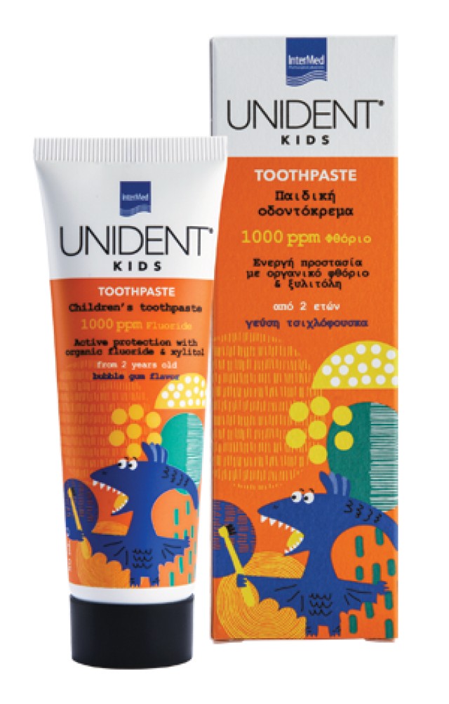 Intermed Unident Kids Παιδική Οδοντόκρεμα με 1000ppm Φθόριο με γεύση Τσιχλόφουσκα 50ml