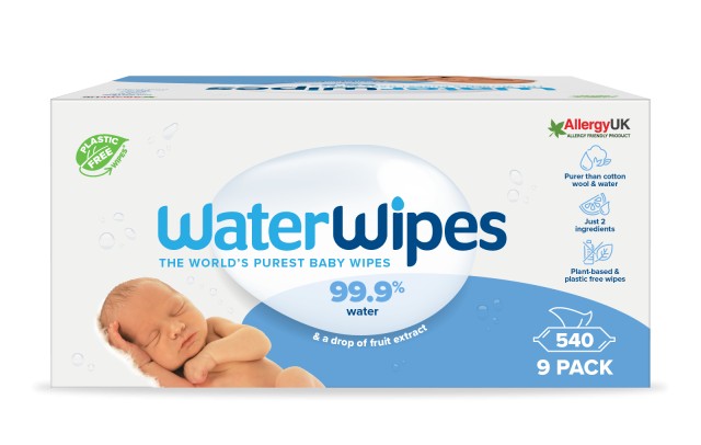 WaterWipes Bio 100% Βιοδιασπώμενα Άοσμα Μωρομάντηλα με 99,9% Νερό 540 Τεμάχια [9 Πακέτα x 60 Τεμάχια]