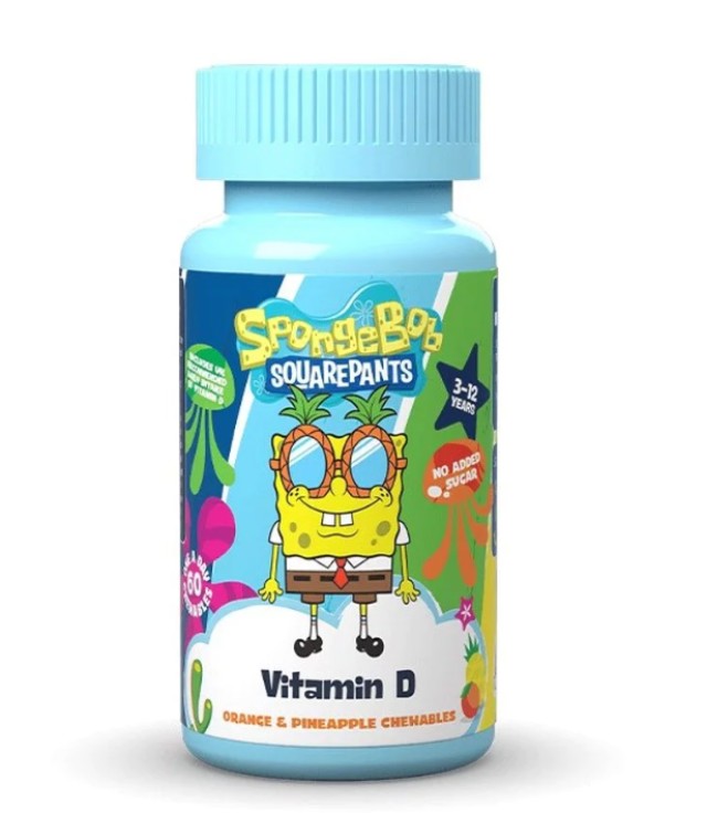 Nickelodeon SpongeBob Vitamin D Παιδικό Συμπλήρωμα Διατροφής με Γεύση Πορτοκάλι - Ανανά για 3-12 Ετών 60 Μασώμενες Ταμπλέτες