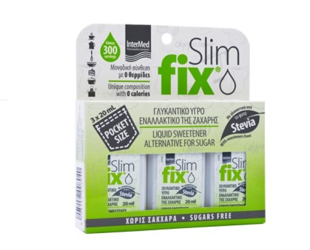 Intermed Slimfix Pocket Size Γλυκαντικό Υγρό Εναλλακτικό της Ζάχαρης με Στέβια 3x20ml