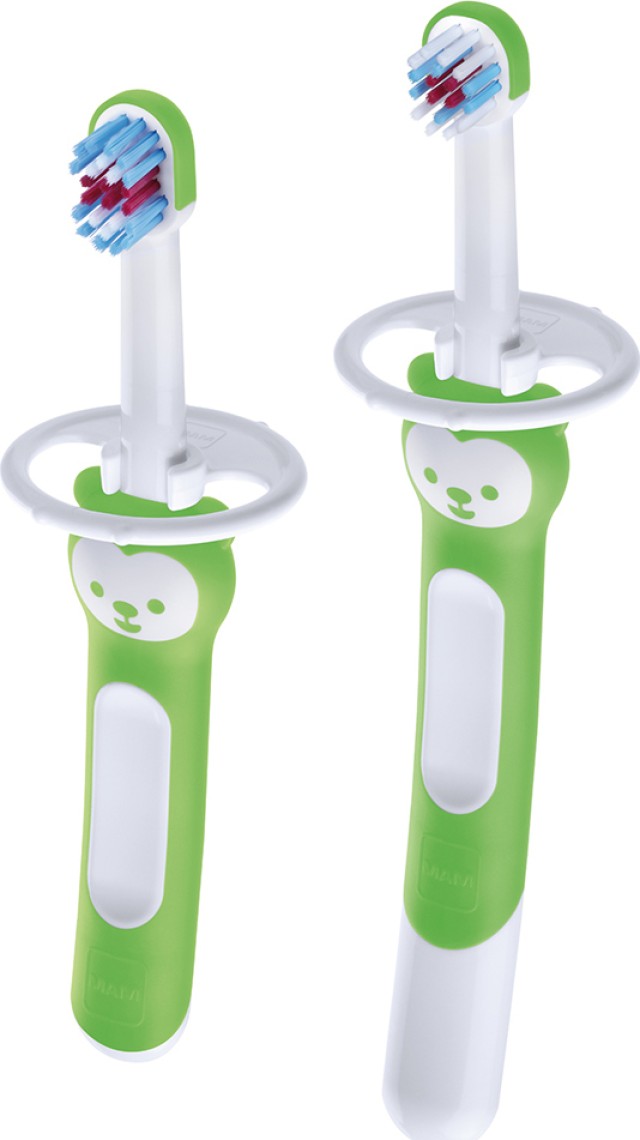 Mam Learn to Brush Σετ Οδοντικής Φροντίδας 5m+Εκπαιδευτική & Βρεφική Οδοντόβουρτσα με Λαβή Αρκουδάκι Χρώμα:Πράσινο 2 Τεμάχια [608]