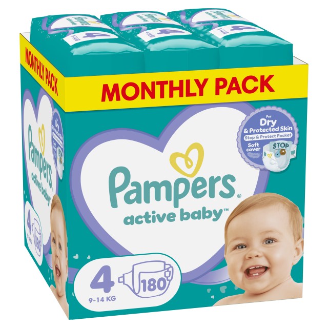Pampers Active Baby Μέγεθος 4 [9-14kg] Monthly Pack 180 Πάνες