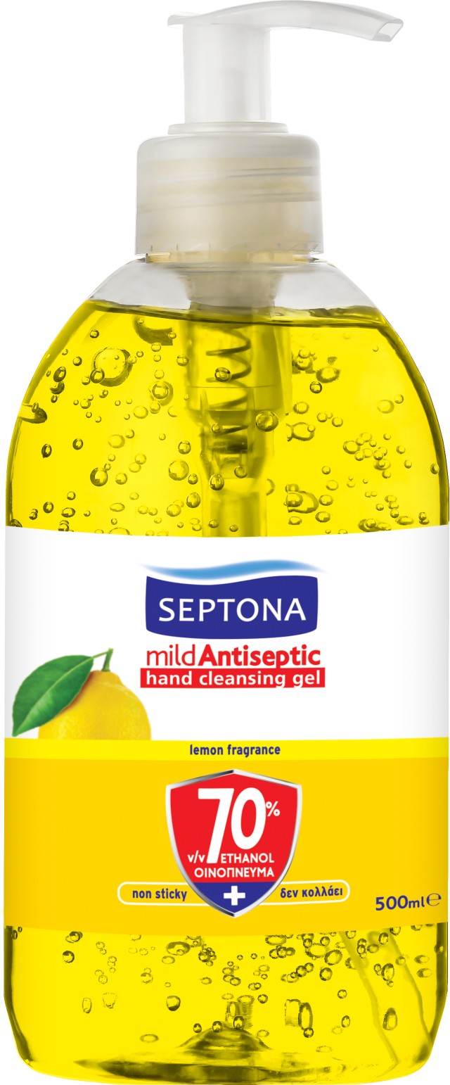 Septona Mild Antiseptic Αντισηπτικό Gel Χεριών Λεμόνι με 70% Οινόπνευμα 500ml με Αντλία