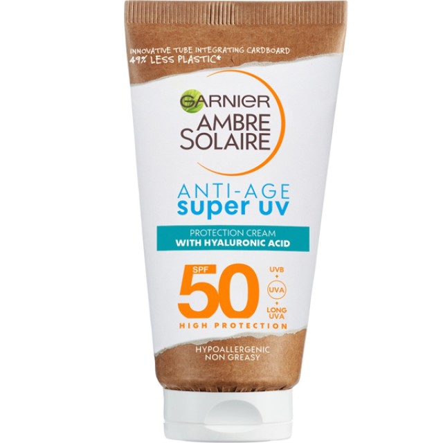 Garnier Ambre Solaire Anti-Age Super UV Αντηλιακή Αντιρυτιδική Κρέμα Προσώπου SPF50+ Με Υαλουρονικό Οξύ 50ml