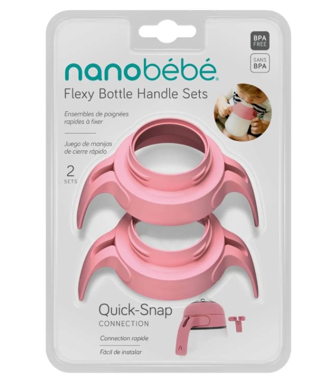 Nanobebe Σετ Λαβές για Μπιμπερό Flexy Ροζ 2 Τεμάχια