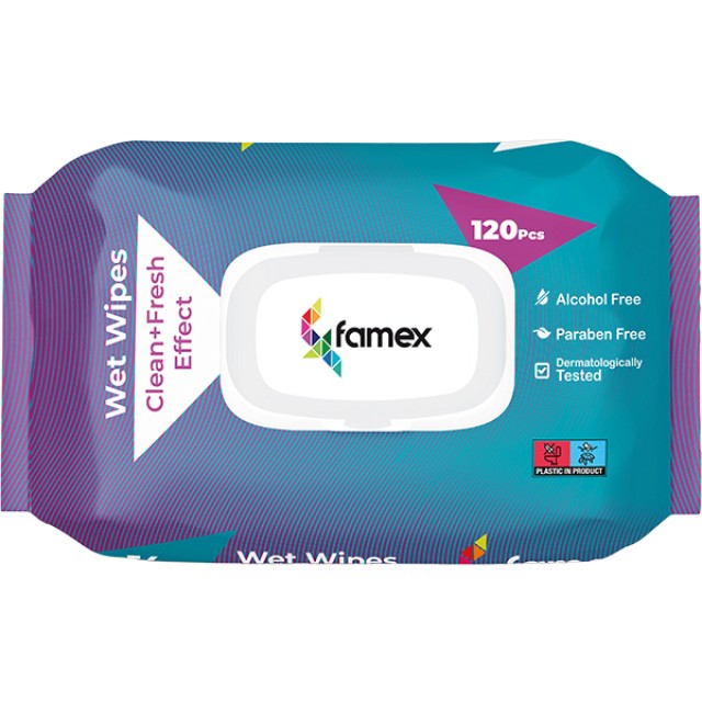 Famex Υγρά Μαντηλάκια Clean + Fresh Effect 120 Τεμάχια