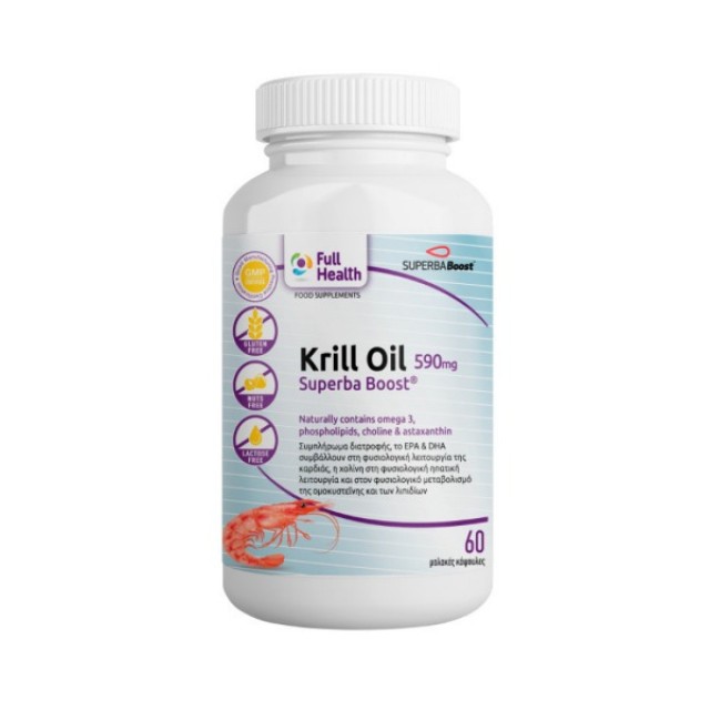 Full Health Krill Oil 590 mg 60 Μαλακες Κάψουλες Superba Boost Ωμεγα Λ &hellip;