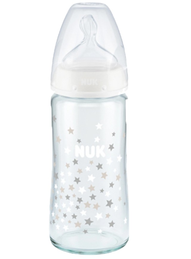 Nuk First Choice+ Γυάλινο Μπιμπερό με Θηλή Σιλικόνης 0-6m+ Χρώμα:Λευκό …