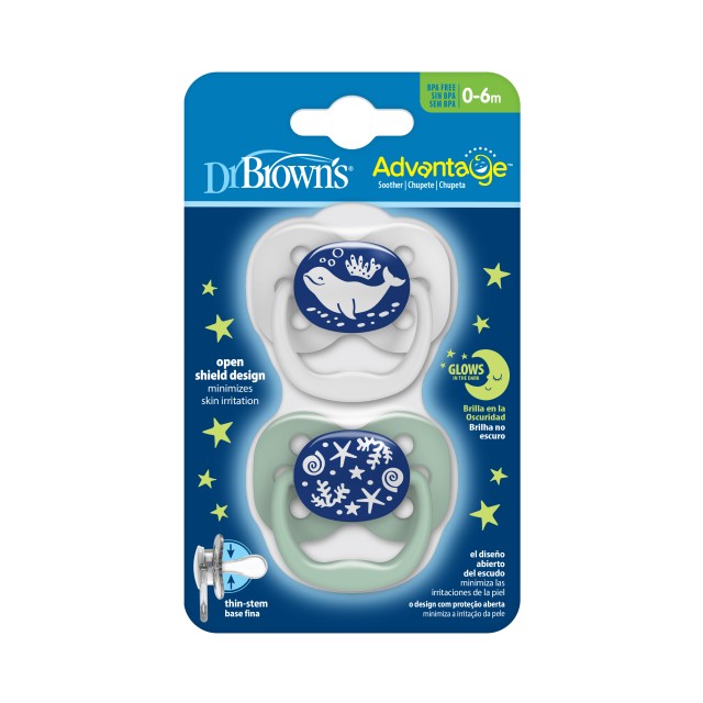 Dr. Browns Advantage Πιπίλες Νυχτός 0-6m Σιλικόνης Αγόρι 2 Τεμάχια [PA12004-INTL]