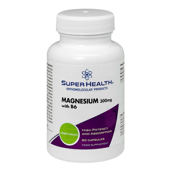 Super Health Magnesium with B6 300mg Ορθομοριακή Φόρμουλα για το Νευρικό & Μυϊκό Σύστημα 60 Κάψουλες