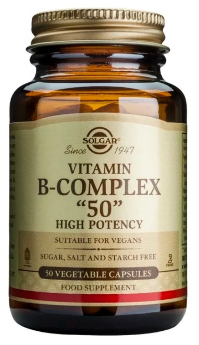 Solgar Vitamin B-Complex ''50'' High Potency Συμπλήρωμα Διατροφής Σύμπλεγμα Βιταμίνης Β 50 Φυτικές Κάψουλες