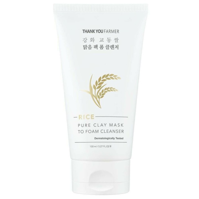 Thank you Farmer Rice Pure Clay Mask to Foam Cleanser Mάσκα Αργίλου που Γίνεται Αφρώδες Καθαριστικό με Εκχύλισμα Ρυζιού 150ml