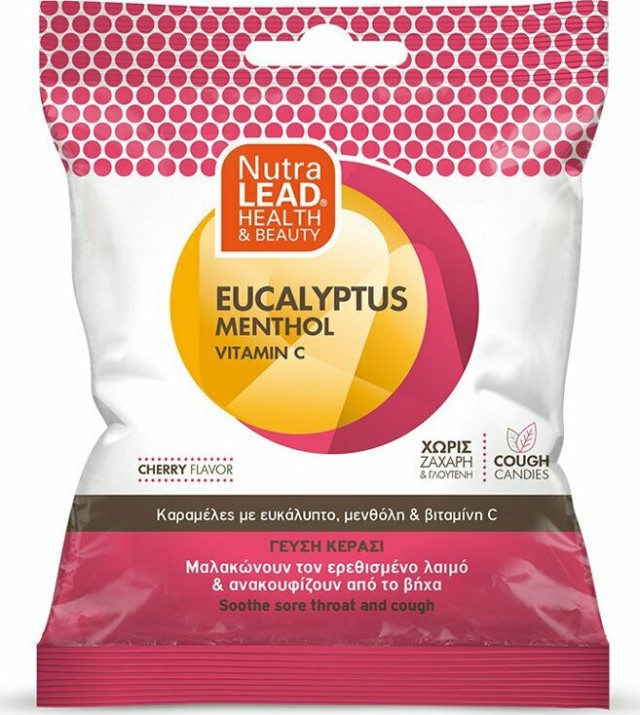 NutraLead Eucalyptus Menthol + Vitamin C Καραμέλες Με Γεύση Κεράσι Για Τον Ερεθισμένο Λαιμό Χωρίς Ζάχαρη & Γλουτένη 40gr