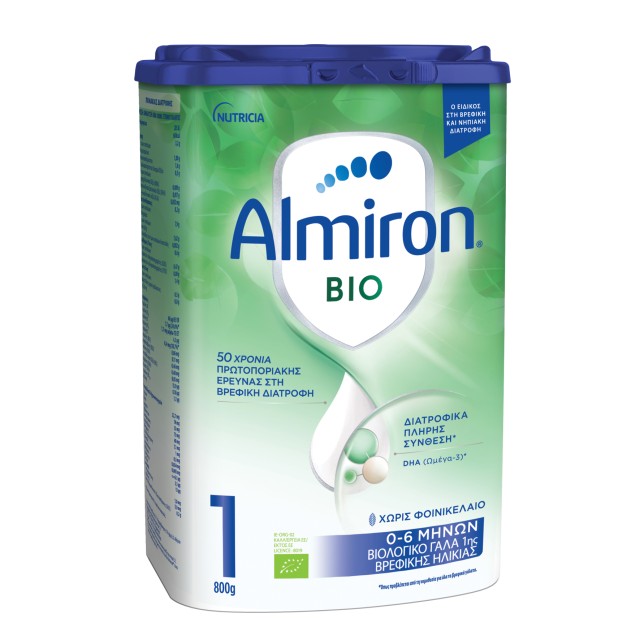 Nutricia Almiron Bio 1 Organic Milk Powder Βιολογικό Γάλα 1ης Βρεφικής Ηλικίας 0-6m+ Χωρίς Φοινικέλαιο 800gr